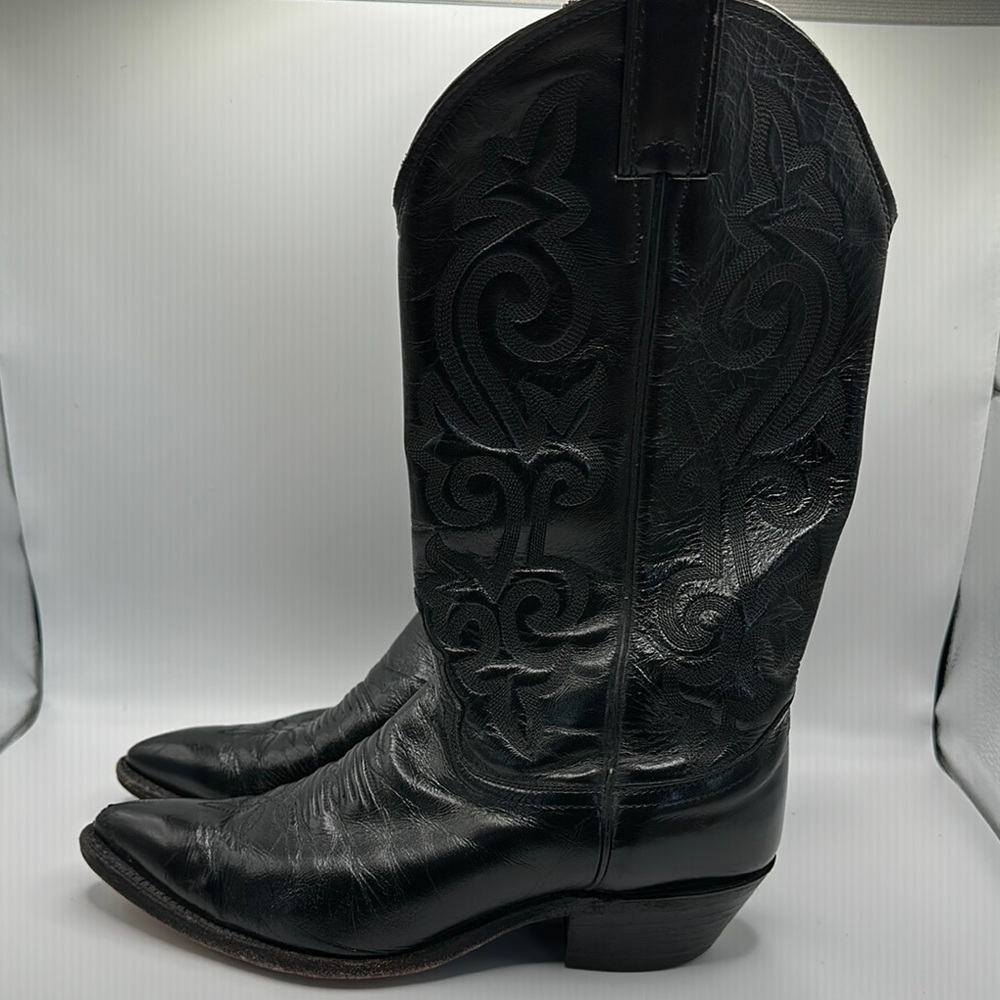 Justin Sz 9 Black Western Cowboy Boots with Embroidered Shaft - Picture 5 of 12